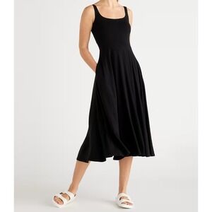 NWT Womens Quince Tencel Jersey Fit & Flare Dress Black Basic Sleeved Size Small